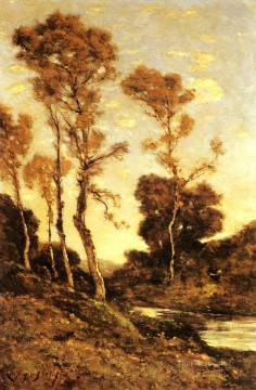 地味なシーン Painting - 秋の川の風景 バルビゾン アンリ・ジョゼフ・ハルピニー